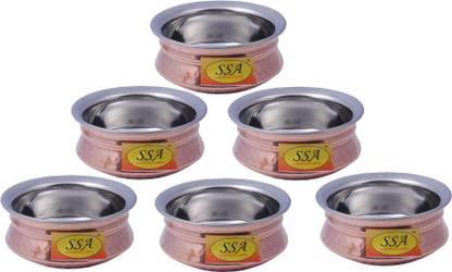 Shivshakti Arts Set Of 6 Handmade Pure SteelCopper Hammered Designed Handi/Bhagoni/Bowl No 1 Homeware Hotelware Giftware Item Copper Handi 0.3 L