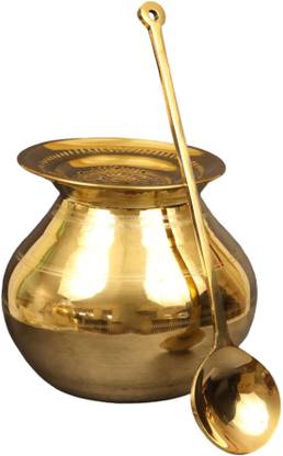 Spillbox Brass Utensil Pongal Pot Set|Pongal Paanai|Cookware|Urli-Weight: 1.16kg 7 inch Pot 18 cm diameter 5 L capacity with Lid