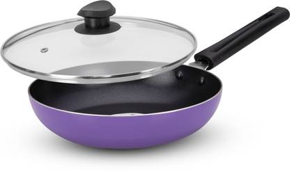 NAVRANG NONSTICK FRYPAN 220 WITH GLASS LID, NON INDUCTION,PURPLE, Fry Pan 22 cm diameter with Lid 1.2 L capacity