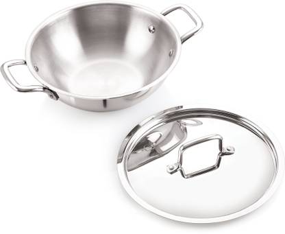 iVBOX ® Platina Induction Bottom 22cm Triply Stainless Steel Kadai with Lid, 2 Ltr Kadhai 22 cm diameter with Lid 2 L capacity