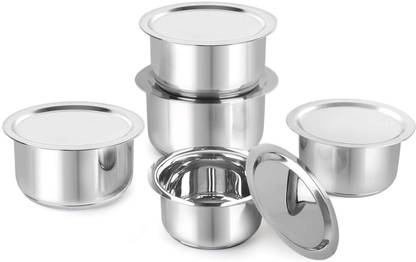 MKIU Stainless Steel Multi-Purpose Kitchen Tope / Patila Set of 5 with lid Induction Bottom Cookware Set