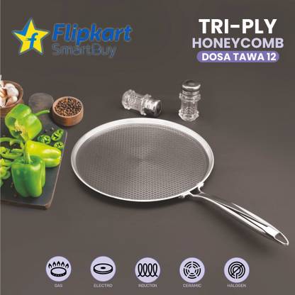 Flipkart SmartBuy Triply Honeycomb Hexa Ridge Design Dosa Tawa With Fixed Riverted Stylist Handle Tawa 28 cm diameter