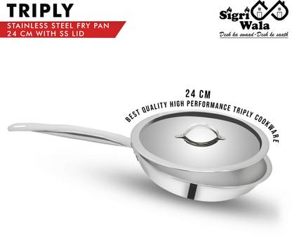 Sigri-wala Cook Healthy Triply Fry Pan 24 cm diameter with Lid 1.8 L capacity