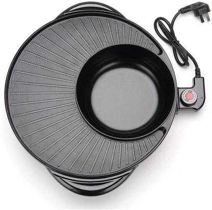 Feeling mall Electric Hot Pot and Smokeless Grill, Korean BBQ shabu shabu hot pot Fry Pan 15 cm diameter with Lid 2 L capacity