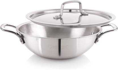 NIRLON Plus Triply 3 Layer Stainless Steel Cookware Deep Kadhai 20cm with Steel Lid Kadhai 20 cm diameter with Lid 1.6 L capacity