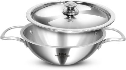 Dhara Stainless Steel Gas And Induction Base Triply Kadhai 20 cm diameter with Lid 1.5 L capacity