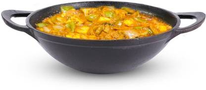 The Indus Valley Pre-Seasoned Cast Iron Kadai with Curve Handle - 10 inch Kadhai 25.2 cm diameter 2.2 L capacity