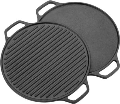 GOLDCAST Pre-Seasoned Cast Iron 2 in 1 Grill and Griddle Pan Tawa 25 cm diameter