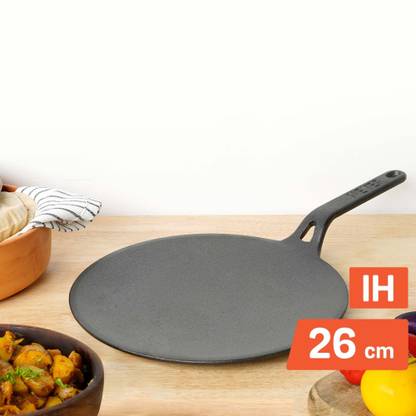 Meyer Pre-Seasoned Cast Iron Roti/Chapati/Dosa Tawa Pan with Stick Handle, Iron Tawa Tawa 26 cm diameter