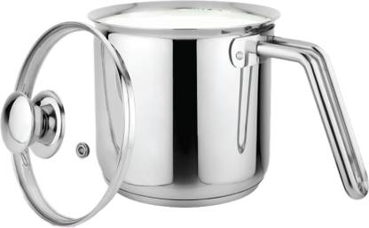 PRABHA Heavy Gauge Encapsulated Base Stainless Steel Milk Pot Milk Boiler Pot 11 cm diameter 1.1 L capacity with Lid