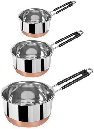 RBGIIT SS_01 Stainless Steel (22 Guage, Heavy Material) Sauce Pan / Milk - Tea PAN 3 pcs Combo Set Capacity:- 1, 1.5, 2 Liter Sauce Pan 15.5 cm, 17 cm, 18.5 cm Diameter (Non-Stick) Cookware Set Stainless Steel Base Sauce & Milk pan, Sauce and Milk Pot, Tea & Coffee Pan with PVC Grip Handle, Sturdy Shape for Unique Look Stainless Steel Sauce Pan/Milk PAN/Tea PAN/Tapeli/Patila/Bhagona Handi 1 L, 1.5 L, 2 L