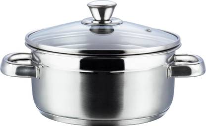 VINOD Stainless Steel Bremen Saucepot with Glass Lid Pot 18 cm diameter 2 L capacity with Lid