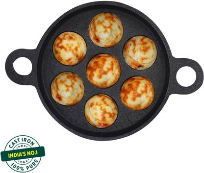 The Indus Valley Pre-Seasoned Cast Iron Paniyaram/Paddu Pan|7 Pit - 7.4 inch Paniarakkal 0 L capacity 19 cm diameter