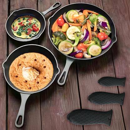 The Better Home Rustic Series Cast Iron Cookware Set (3Pcs) | Enamel Coated Deep Frying Pan Taper Fry Pan 25 cm diameter 2 L capacity