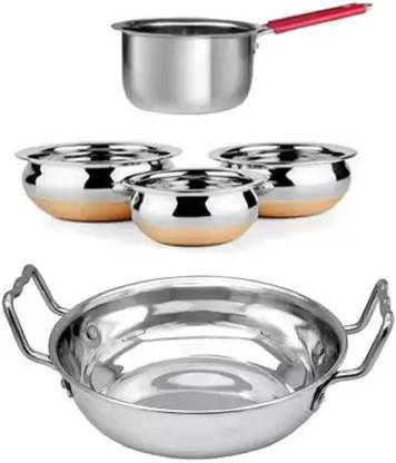 Liolis Liolis stainless steel Round Bottom Induction Kadhai Fry Pan 21 cm diameter 2 L capacity