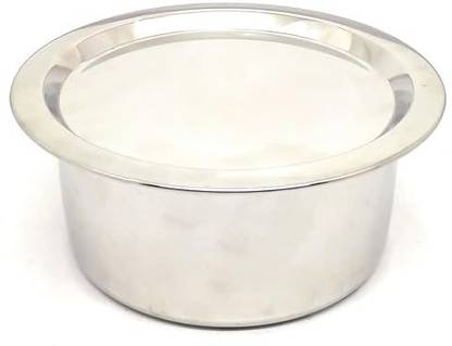SUPER HK PRODUCTS Steel Tope with Lid Heavy Gauge Flat Bottom Vessel Cooking Pot Bhagona Dekchi Tope with Lid 1.5 L capacity 15.25 cm diameter