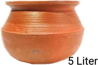 earthen fine crafts hand made earthen pot/clay pot/curry pot/kalam/kudavan(red, 5L) Pot 26 cm diameter 5 L capacity