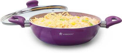 WONDERCHEF Royal Velvet Non-Stick Wok with Lid,Induction Bottom,Soft-Touch Handle Kadhai 24 cm diameter 2.7 L capacity