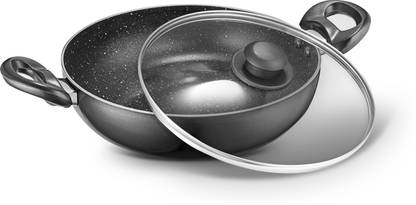 Jensons CUISINE NON STICK KADHAI WITH GLASS LID Kadhai 26 cm diameter with Lid 3.5 L capacity