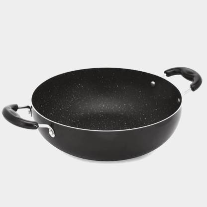 Kitchenfarmer Non-Stick Deep Kadai with Glass Lid | Induction & Gas Stove Based | Aluminium Kadhai 26 cm diameter with Lid 3.3 L capacity
