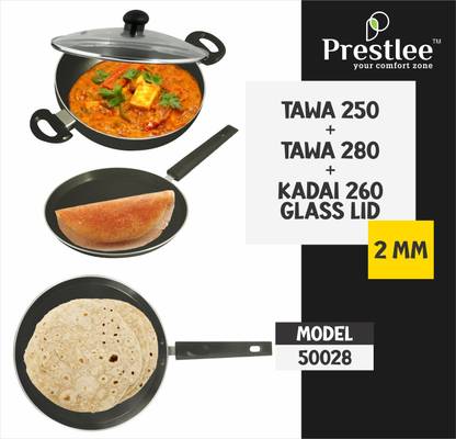 Sabari Prestle PNFT-50028 Non-Stick Coated Cookware Set/Flat Base/kadahi/Non Stick Set Tawa 26 cm diameter