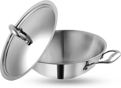 VINOD Platinum Triply Extra Deep with Lid Kadhai 24 cm diameter with Lid 3.2 L capacity