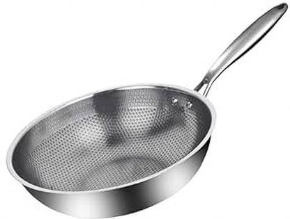 Samusagya 12.5" Wok Stainless Steel Nonstick Wok with Full Honeycomb Flat Bottom Hexclad Wok 3.5 L capacity 30 cm diameter