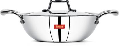 Sumeet TriStar Steel - Aluminum - Steel Kadhai 28 cm diameter with Lid 3.25 L capacity