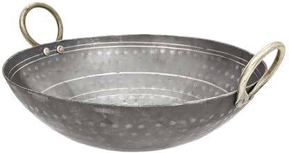 Tannu Craft Iron Hammered Kadai | Deep Frying Kadai Handmade Kadhai 21.5 cm diameter with Lid 2 L capacity