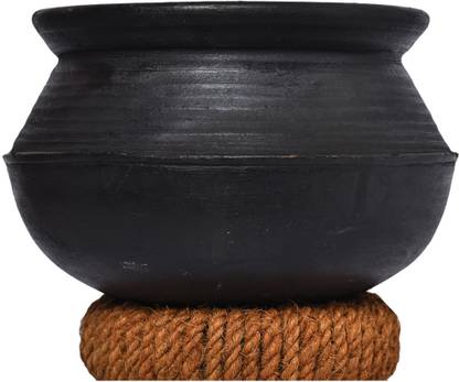 Frills & Colours Earthen Cookware /Clay pot- Curd /Dahi Handi/ Mitti Ke Bartan-Black Handi 2.5 L
