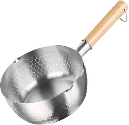 AADIVY Milk Pot with Wooden Handle, Boiling Pot Japanese Style, Yukihira Saucepan Pot 13 cm diameter 1.8 L capacity
