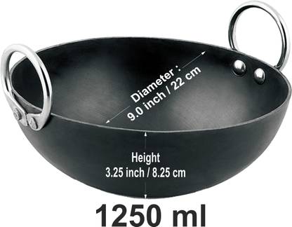 VeerEnterprises Ms Pure Iron / Loha Deep Frying 9 Inches Kadhai 22.5 cm diameter 1.25 L capacity