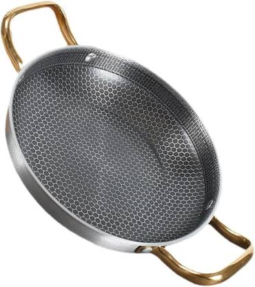 Samusagya Stainless Steel Seafood Frying Pan – Versatile Honeycomb Nonstick Griddle Kadhai 24 cm diameter 1.5 L capacity
