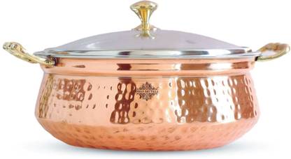 इंडियन आर्ट विला Hammered Steel Copper Casserole Donga with Glass Lid, Tableware & Serveware, 400 ML सर्व कैसरोल