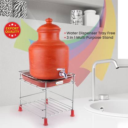 VIGSHRISE Utensil Kitchen Rack Steel three in one matka stand with plastic tray glass stand (pack of 1)