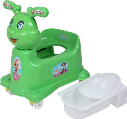 Krux Green Rabbit Baby Potty Seat Scotter with Removable Tray and Lid with Wheels Potty Box