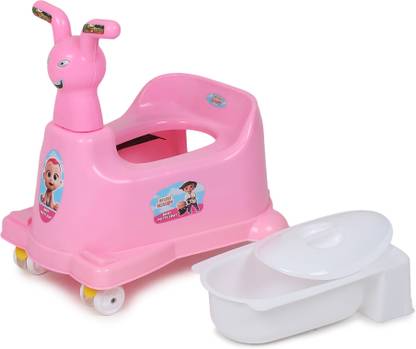 Toyexpress Pink Cat Baby Potty Seat Scotter with Removable Tray and Lid with Wheels Potty Box
