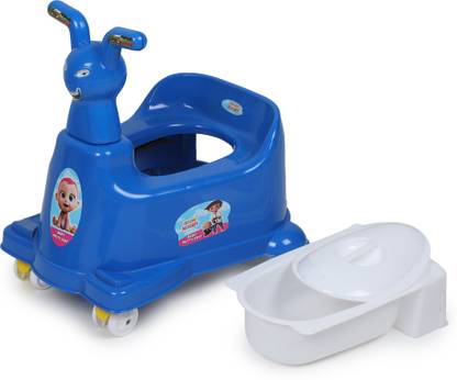 Krux Blue Cat Baby Potty Seat Scotter with Removable Tray and Lid with Wheels Potty Box
