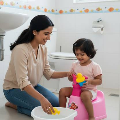 EXPONIQ Toilet Trainer Baby Potty Seat Cartoon Face with Removable Tray & Closing Lid Potty Box