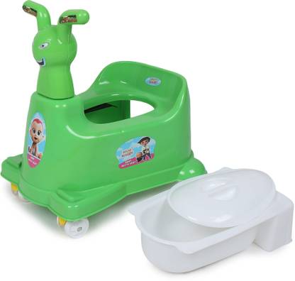 Krux Green Cat Baby Potty Seat Scotter with Removable Tray and Lid with Wheels Potty Box
