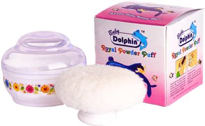 Baby Dolphin Royal Powder Puff with Container for Kids & Babies, 100% BPA Free, Soft Touch