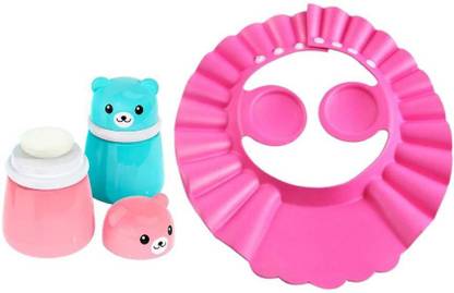 Millionminds Portable Cartoon Bear Baby Powder Puff Case Durable for Children & Shower Cap