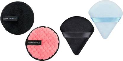 ROODILES Round & Triangle Powder Puff Combo Set of 4 – Dual-Shape Beauty & Remover Sponge