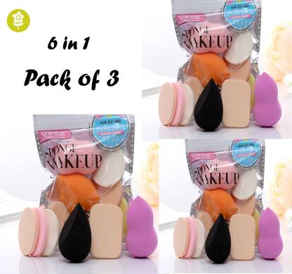 FLORA Pearl Makeup Sponges Beauty Blender Puff Set of 6, Pack of 3