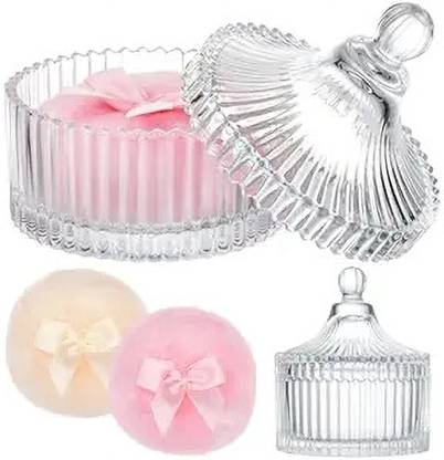 HASTHIP Ultra Soft Baby Powder Puff Pads and Puff Storage Holder with Lid Plush Puff Jar