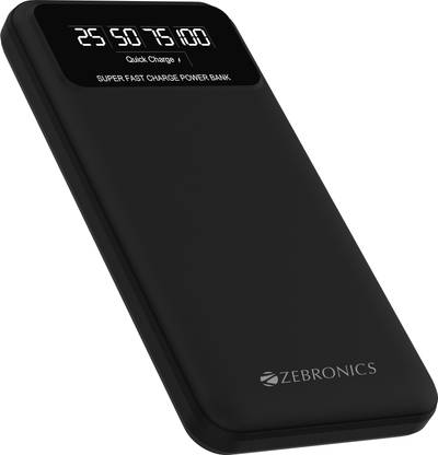 ZEBRONICS 10000 mAh Power Bank (20 W, Fast Charging)  (Black, Lithium Polymer)