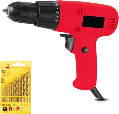 RanPra 10MM SCREWDRIVER DRILL MACHINE WITH 13PCS HIGH SPEED STEEL DRILL BIT Pistol Grip Drill