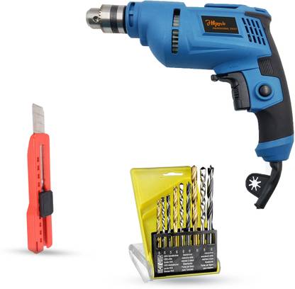 Hillgrove HGCM871M1 500W Power Drill Machine with 9Pcs All Type Drill Bits for Making HGCM871M1 Holes in Metal/Wood/Concrete with Reverse Rotation and Variable Speed Pistol Grip Drill