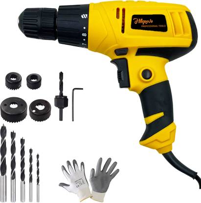 Hillgrove HGCM1179M2 350W Power Drill Machine with 5Pcs Wood Bits and 6Pcs Hole Saw Drill Bits for Making Holes in Metal/Wood/Concrete with Reverse Rotation PB8SQ938 Pistol Grip Drill