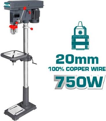 TOTAL Drill Press 750W 16 Spindle Speeds | Max Drilling Capacity 20mm| TDP207502 Pistol Grip Drill